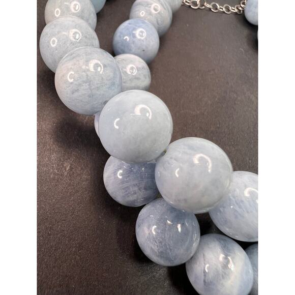 11mm Aquamarine beaded necklace with sterling silver clasp - Picture 7 of 11